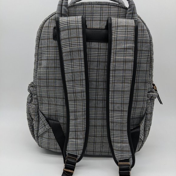 NATURALIZER quilted British Plaid Tech fabric women's backpack -Black/White - Picture 3 of 8